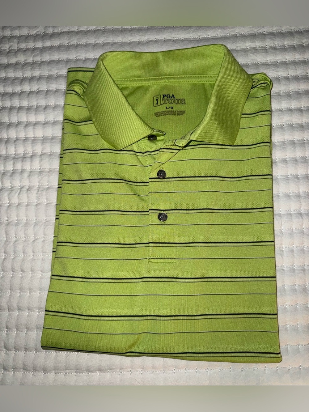 PGA Tour Lime Green Polo with Black Stripe Accents